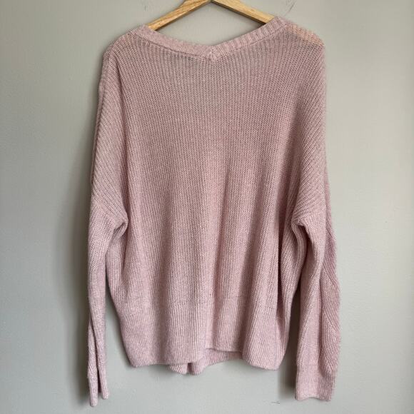 Ophelia Roe Sweater Size 1X Pink Braided Knit V-Neck Chunky Cabincore Preppy - Picture 5 of 9